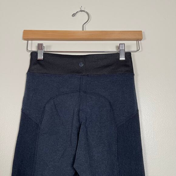 Lululemon • Blue Gray Leggings Black Detail Ribbed Lines - Picture 5 of 6